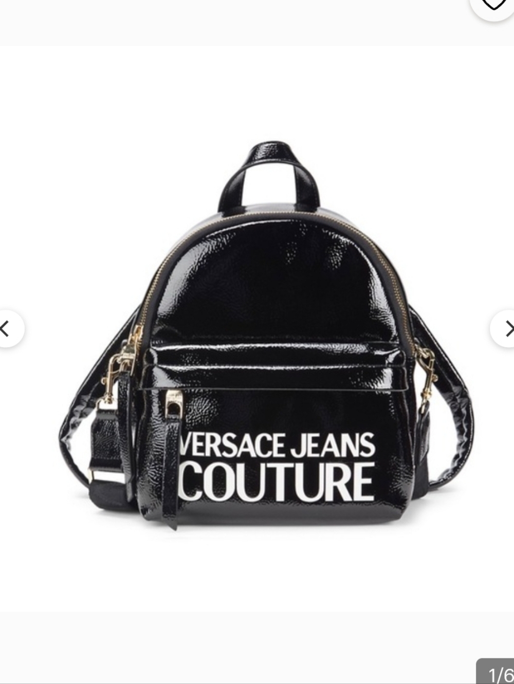 Versace Jeans Collection Black Patent Logo Mini Backpack